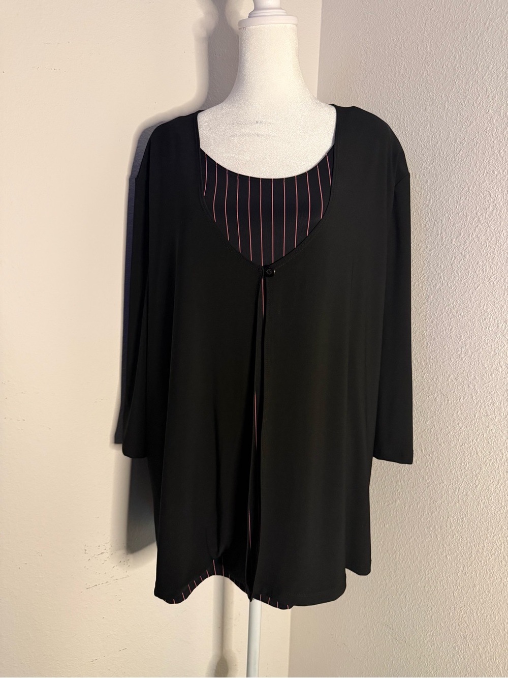 Studio 1940 Plus Size 3X Black Faux Layered Top Jacket Pinstripe Slinky Knit NWT